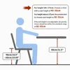 An illustration showing a person sitting at a table with recommended seat heights for different body heights. Anteprima dell’immagine prodotto