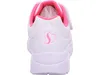 The back view of a white sneaker with pink accents and a pink heart logo. Voir les images du produit
