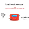 Diagram showing a satellite dish connected to a signal finder, which is then connected to a receiver. Voir les images du produit