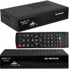 A black DVB-T2 receiver and its remote control are displayed against a white background. Voir les images du produit