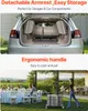 A car trunk with folded chairs, and an outdoor event setup with people dining. Produktbild-Vorschau