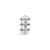 A stacked stainless steel steamer pot with a glass lid and a small faucet attachment. Produktbild-Vorschau