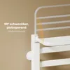 Close-up of a white towel warmer mounted on a light brown wall, with text overlay highlighting its features. Anteprima dell’immagine prodotto