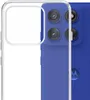 A transparent phone case is shown on a blue phone. Produktbild-Vorschau