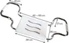 A white bath seat with chrome-plated metal supports, shown with dimensions indicated by measurement lines and text. Produktbild-Vorschau