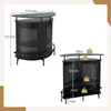 Two images of a black bar cabinet with dimensions and weight capacity indicated. The left image shows a full view, and the right image shows a front view with measurements. Podgląd zdjęcia produktu