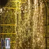 A cascade of fairy lights hanging in an outdoor setting, possibly an archway or garden. Produktbild-Vorschau