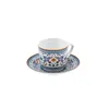 A single coffee cup and saucer set with intricate blue and yellow patterns. Produktbild-Vorschau