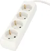 A white power strip with four sockets and a white cable against a white background. Produktbild-Vorschau