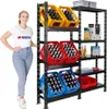 A woman stands next to a multi-tiered shelving unit filled with crates of beverages. Produktbild-Vorschau