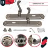 A set of door handles and related hardware displayed on a blueprint-like background. Podgląd zdjęcia produktu
