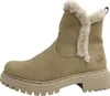 A single beige winter boot with faux fur trim is shown against a white background. Voir les images du produit