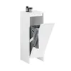 A white laundry cabinet with a grey laundry bag inside and a grey towel hanging out. Produktbild-Vorschau