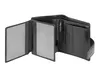 An open black leather wallet is shown against a white background. Produktbild-Vorschau