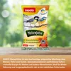A bag of bird food is displayed on a wooden surface with a blurred natural background. Produktbild-Vorschau