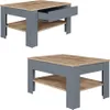 Two views of a coffee table, one with a drawer open, against a white background. Produktbild-Vorschau
