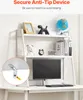 A white desk with a white bookshelf organizer on top, featuring a computer monitor, keyboard, and various decorative items. Podgląd zdjęcia produktu