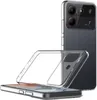 A clear protective case is shown next to a smartphone, with the case partially covering the phone. Produktbild-Vorschau