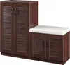 A shoe cabinet with a bench attached. Voir les images du produit