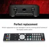 A black AV receiver is shown above a black remote control, with text indicating it is a perfect replacement. Podgląd zdjęcia produktu