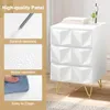 A white nightstand with gold legs is shown, with close-up images of its features on the left. Produktbild-Vorschau