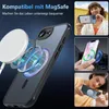 Collage showing a phone case with MagSafe compatibility, demonstrating its use with a charger and car mount. Náhľad obrázku produktu