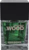 Frontalansicht des He Wood Cologne Flakons mit grüner Flüssigkeit und schwarzem Holzdeckel. Produktbild-Vorschau