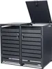 A dark grey, two-bin outdoor storage unit with one lid open. Produktbild-Vorschau