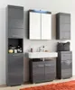 A modern bathroom vanity set with a sink, mirror cabinet, and storage units in a gray finish. Anteprima dell’immagine prodotto