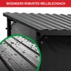 Close-up view of a corrugated metal roof with water droplets, part of a firewood storage rack. Produktbild-Vorschau