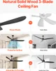 A collage of images comparing a natural solid wood 3-blade ceiling fan with alternatives, highlighting its features like wood blades, powerful airflow, and durability. Anteprima dell’immagine prodotto