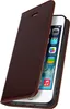 A brown leather flip case for an iPhone is shown open, revealing the phone screen with app icons. Voir les images du produit