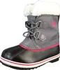A single gray winter boot with pink and black accents, shown against a white background.