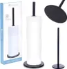 A product shot of a black toilet paper holder with toilet paper rolls, shown with its packaging and individual components. Voir les images du produit
