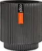 A dark gray cylindrical planter with vertical ribbed texture and a brand label. Anteprima dell’immagine prodotto