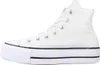 A side view of a white Converse Chuck Taylor All Star high-top sneaker with a platform sole. Voir les images du produit