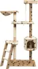 Katzen-Kratzbaum Sisal 150 cm Beige mit Pfoten-Aufdruck Produktbild-Vorschau 1