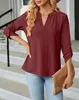 ASKSA Damen Bluse V-Ausschnitt Einfarbig Oberteile Elegant Produktbild-Vorschau 2