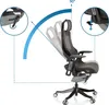 An ergonomic office chair shown with diagrams illustrating its adjustable features. Produktbild-Vorschau