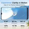 A smartphone displaying a surfing scene, with feature callouts below. Produktbild-Vorschau