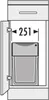 Diagram showing a trash can inside a cabinet with a measurement. Produktbild-Vorschau