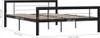 A black metal bed frame with white slats, shown with dimensions indicated by text overlays. Náhled obrázku produktu
