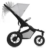 A side view of a black and gray jogging stroller against a white background. Produktbild-Vorschau