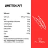Product nutritional information and ingredients list on a red background with a brand logo and illustration. Produktbild-Vorschau