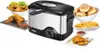 A deep fryer surrounded by various fried foods and baked goods, presented in a collage format. Produktbild-Vorschau