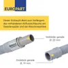 Close-up of a washing machine or dishwasher drain hose extension with labels indicating its parts and dimensions. Produktbild-Vorschau