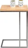 A side view of a modern side table with a wooden top and a metal frame. Produktbild-Vorschau