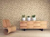 A modern living room scene with a wooden chair and a cabinet with potted plants. Produktbild-Vorschau