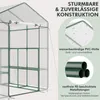 A marketing image showing a greenhouse with text overlays highlighting its features. Voir les images du produit