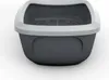 A dark gray and white open litter box with a perforated bottom is shown against a white background. Produktbild-Vorschau